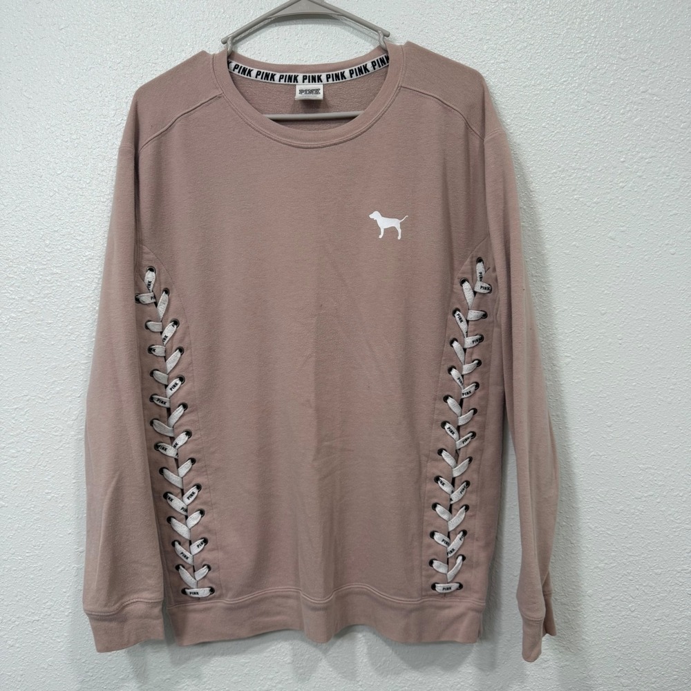 Pink Victoria's Secret Lace Up Side Sweatshirt Mauve Dog Logo Small